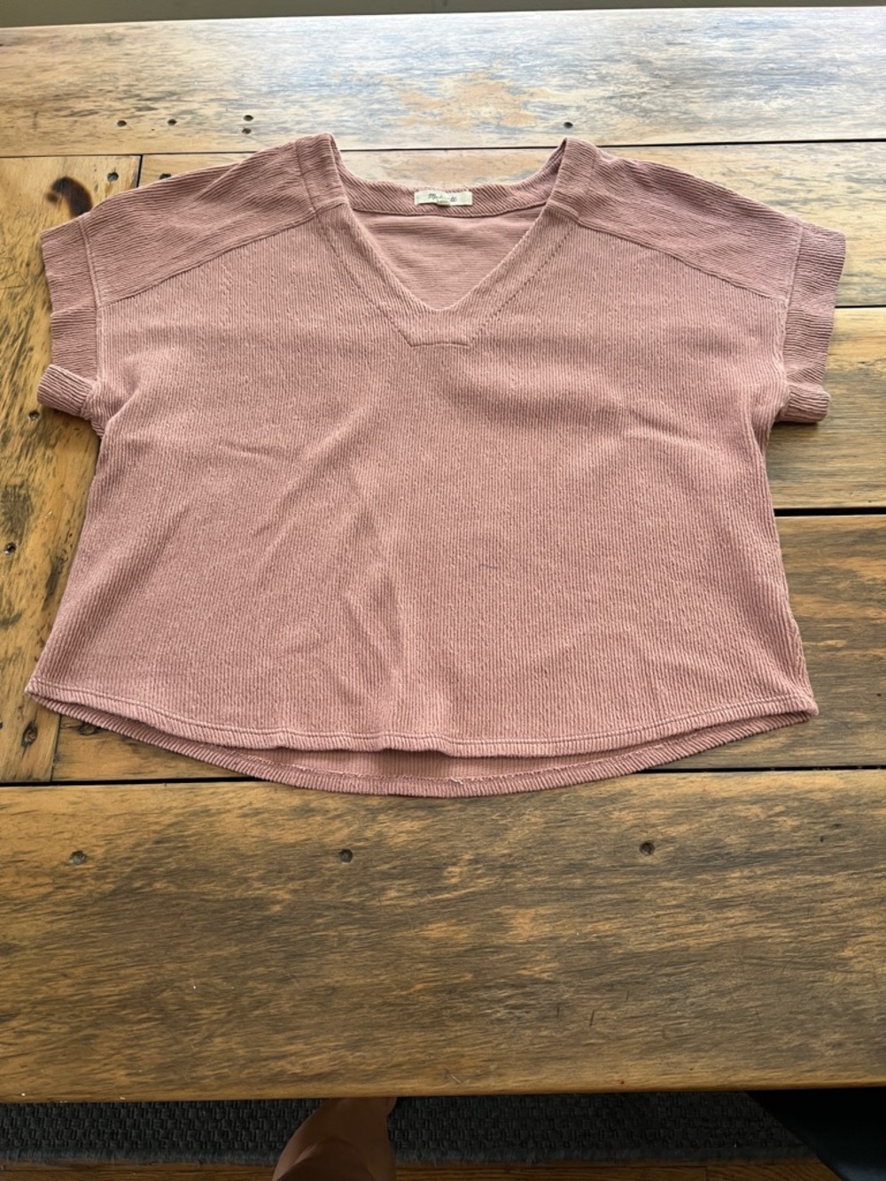 Madewell Dusty Rose V-Neck Short Sleeve Top